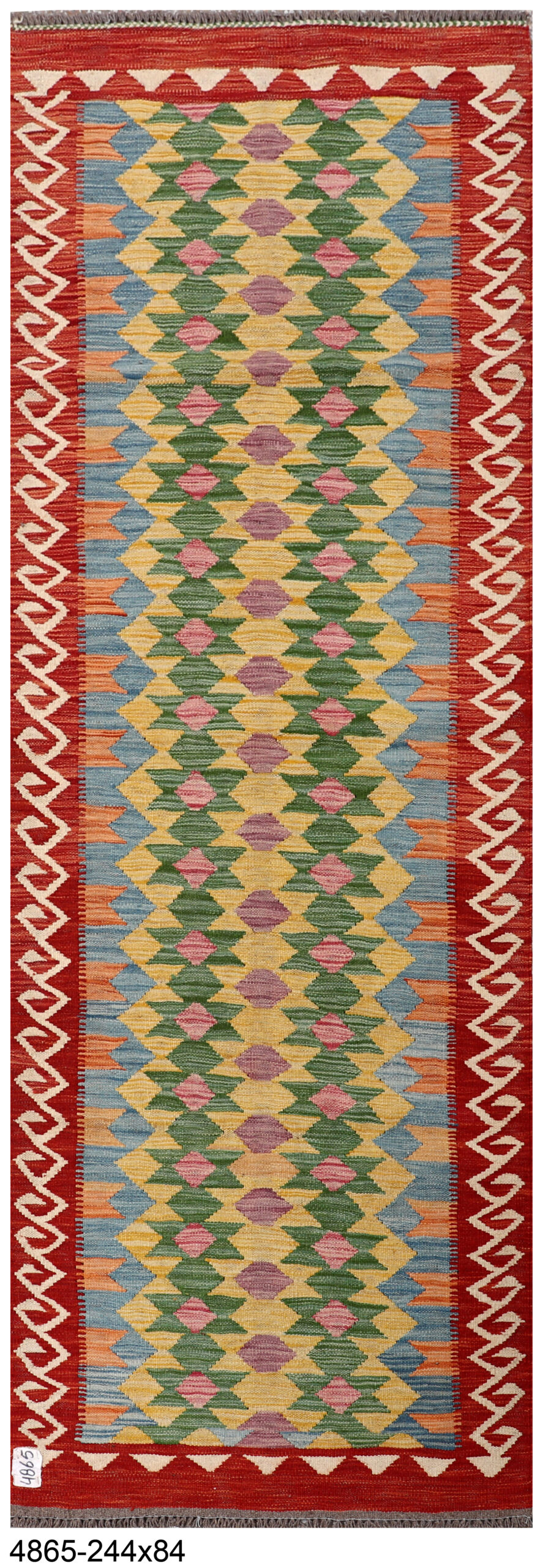 2.7x8 ft Handwoven Wool Kilim Afghan Runner, Vegetable Dye Kilim Rug, SKU: 4865-244x84 - Image 2