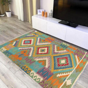 3x5ft Handwoven Wool Kilim Afghan Rug, Vegetable Kilim Rug, SKU: 4896-156x100cm
