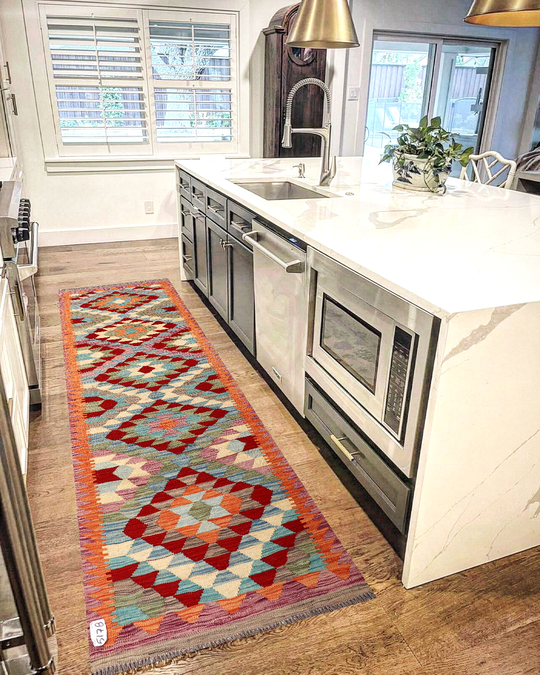 2.7x8 ft Handwoven Wool Kilim Afghan Runner, Vegetable Dye Kilim Rug, SKU: 5178-238x82cm