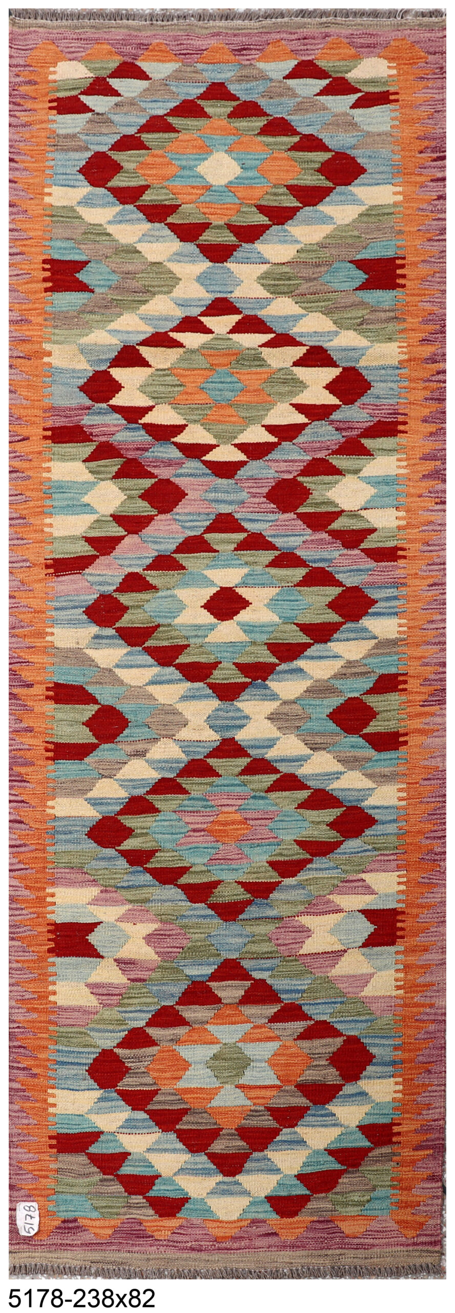 2.7x8 ft Handwoven Wool Kilim Afghan Runner, Vegetable Dye Kilim Rug, SKU: 5178-238x82cm - Image 2