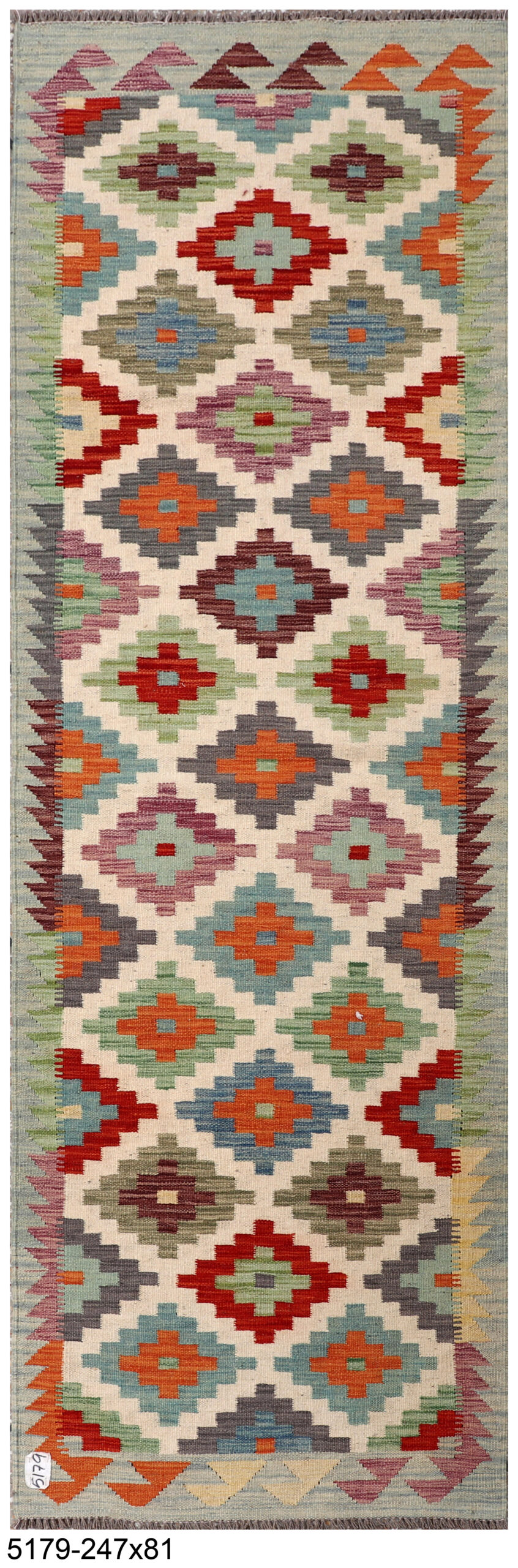 2.7x8 ft Handwoven Wool Kilim Afghan Runner, Vegetable Dye Kilim Rug, SKU: 5179-247x81cm - Image 2