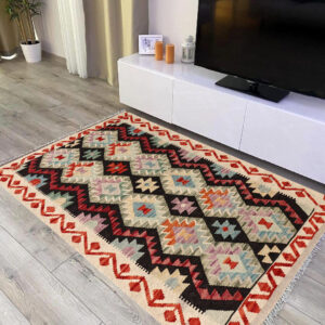 3x5ft Handwoven Wool Kilim Afghan Rug, Vegetable Kilim Rug, SKU: 6154-149x102cm