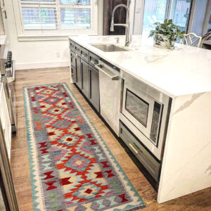 2.6x8 ft Handwoven Wool Kilim Afghan Runner, Vegetable Dye Kilim Rug, SKU: 6423-242x78cm