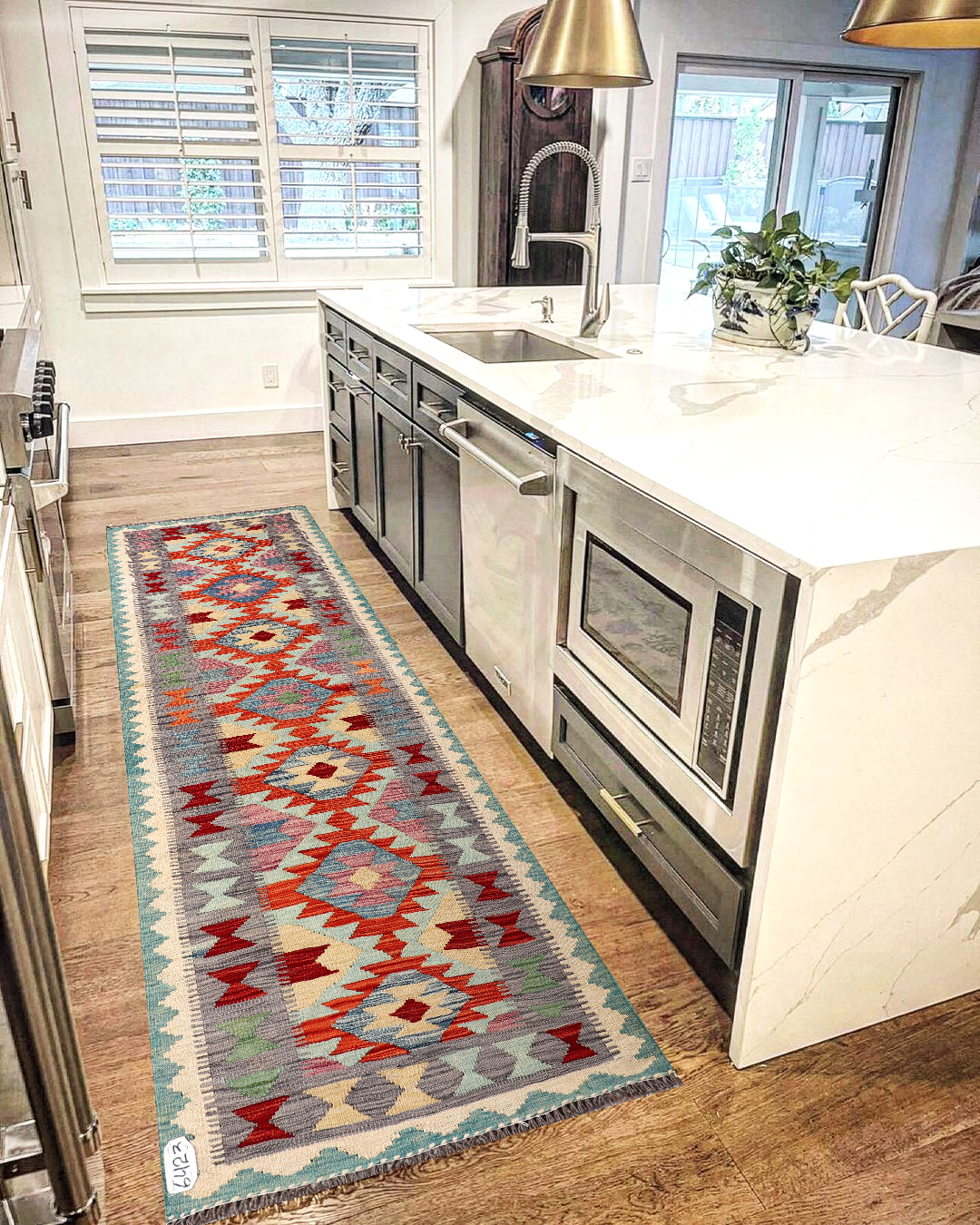 2.6x8 ft Handwoven Wool Kilim Afghan Runner, Vegetable Dye Kilim Rug, SKU: 6423-242x78cm