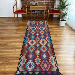 2.7x10ft Handwoven Wool Kilim Afghan Runner, Vegetable Dye Kilim Rug, SKU: 6637-286x86cm