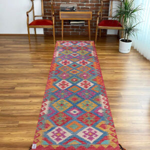 2.7x10ft Handwoven Wool Kilim Afghan Runner, Vegetable Dye Kilim Rug, SKU: 7543-288x83cm