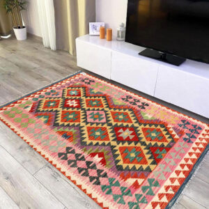 3x5ft Handwoven Wool Kilim Afghan Rug, Vegetable Kilim Rug, SKU: 8304-152x98cm