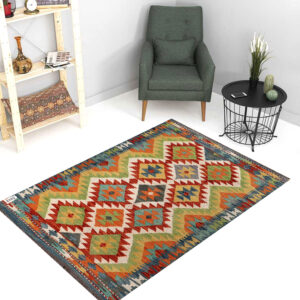 2.5x4ft Handwoven Wool Kilim Afghan Rug, Vegetable Dye Kilim Rug, SKU: 8788-125x86cm