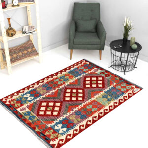 2.5x4ft Handwoven Wool Kilim Afghan Rug, Vegetable Dye Kilim Rug, SKU: 8907-120x81cm