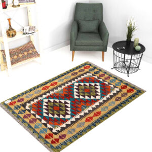 2.5x4ft Handwoven Wool Kilim Afghan Rug, Vegetable Dye Kilim Rug, SKU: 8988-121x82cm