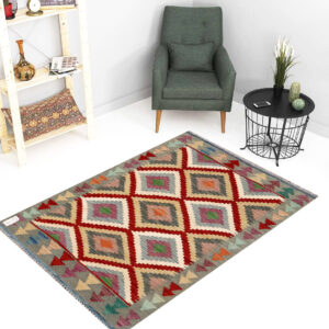 2.5x4ft Handwoven Wool Kilim Afghan Rug, Vegetable Dye Kilim Rug, SKU: 9033-113x84cm