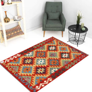 2.5x4ft Handwoven Wool Kilim Afghan Rug, Vegetable Dye Kilim Rug, SKU: 9724-126x80cm