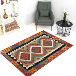 2.5x4ft Handwoven Wool Kilim Afghan Rug, Vegetable Dye Kilim Rug, SKU: 9764-124x84cm
